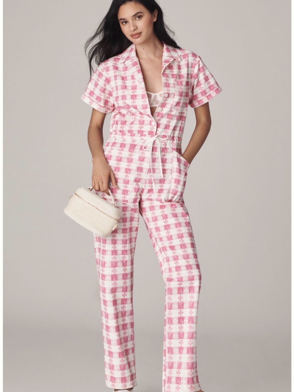 Rachel Antonoff Matthew Pink Gingham Floral Jumpsuit M